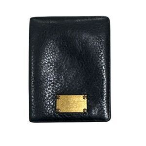 Marc by Marc Jacobs Black Pebbled Leather ID Card Holder Case Gold Logo Luxury
